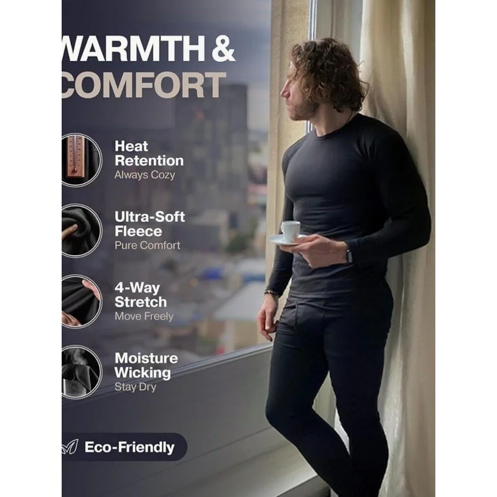 Thermajohn Men's Long Johns Thermal Underwear Set Size 3XL Black CS-3646
